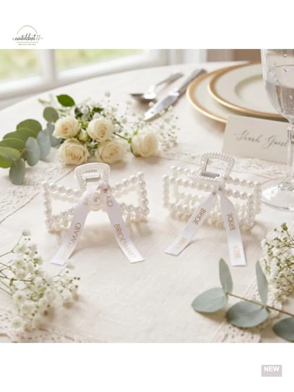 11 Pcs Pearl Hair Claws with Ribbon for Bridesmaid Proposal Gifts
